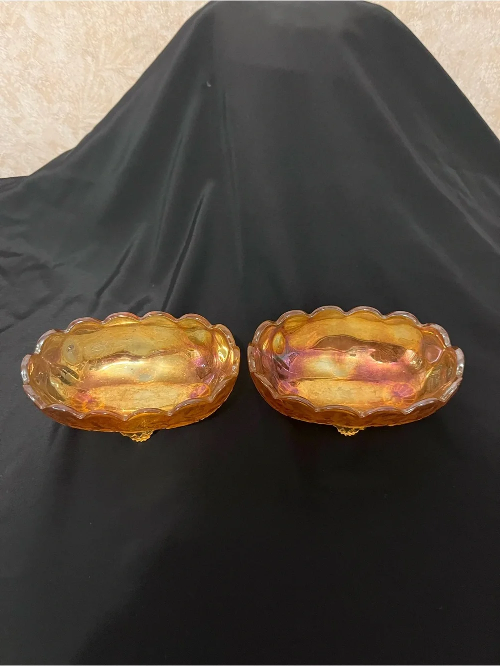 Amber Iridescent Glass Serving Bowls - Set of 2